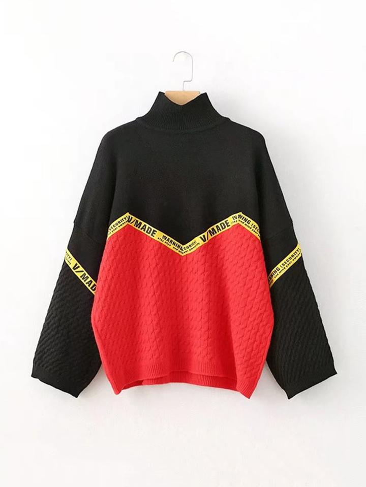 Shein Slogan Tape Color Block Sweater