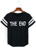 Shein Letters Print Striped Trim T-shirt