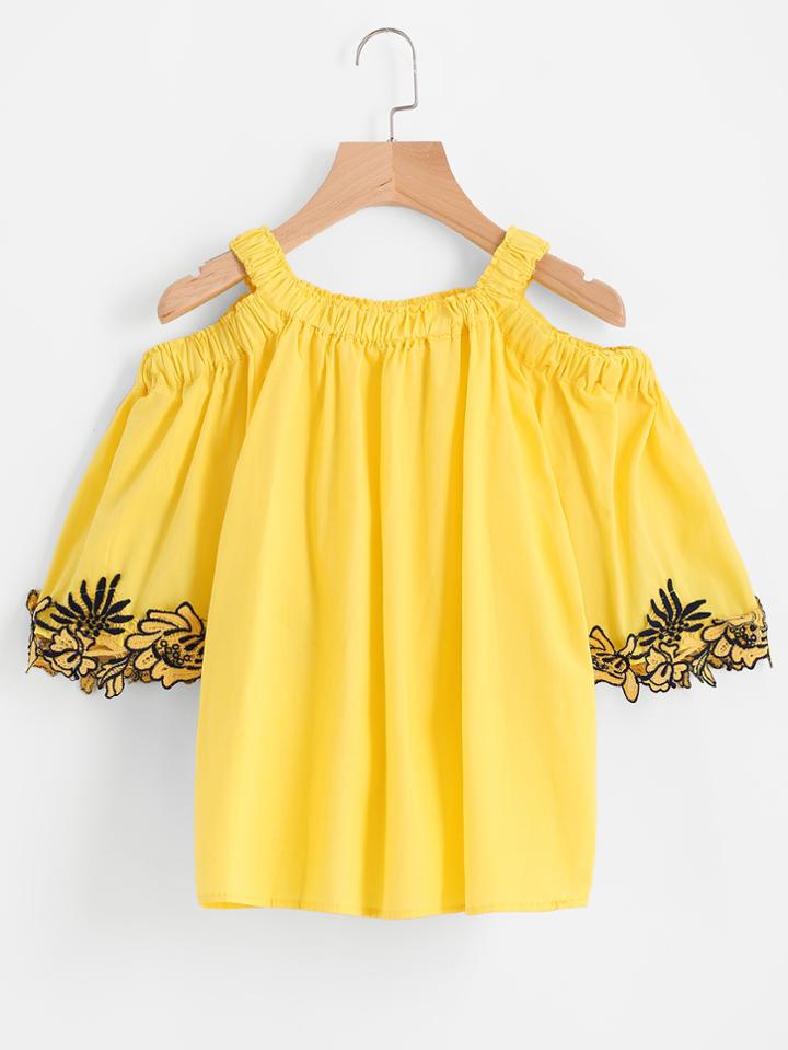 Shein Open Shoulder Contrast Lace Top