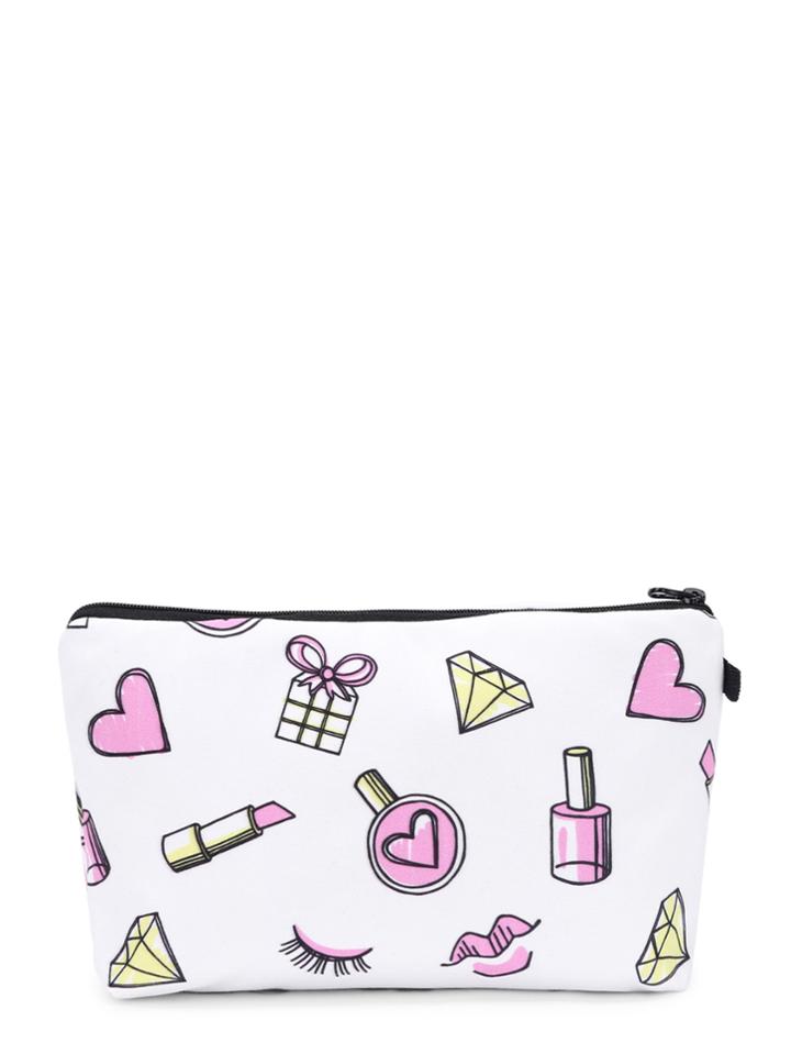 Shein Lipstick & Heart Print Cosmetic Pouch