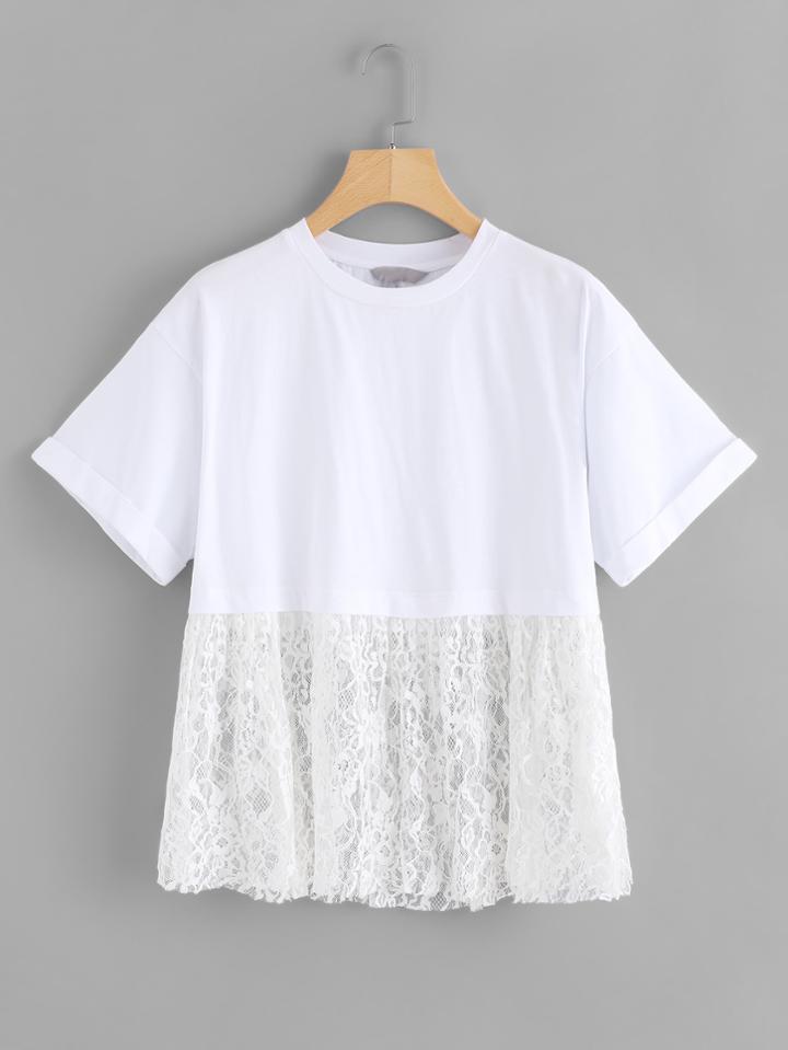 Shein Contrast Lace Hem Tee