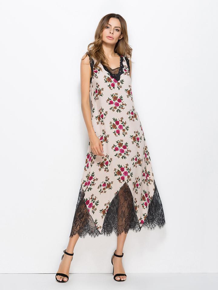 Shein Contrast Eyelash Lace Calico Print Dress