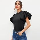 Shein Mock Neck Tiered Flutter Sleeve Blouse