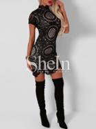 Shein Black Lace Embroidered Bodycon Dress