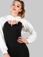 Shein Open Bust High Low Cropped Hoodie White
