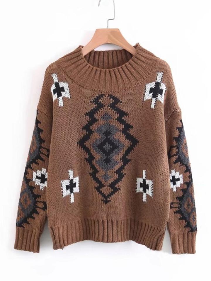 Shein Aztec Pattern Drop Shoulder Jumper
