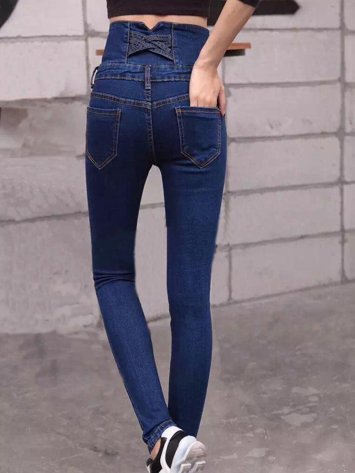 Shein Blue High Waist Denim Pant