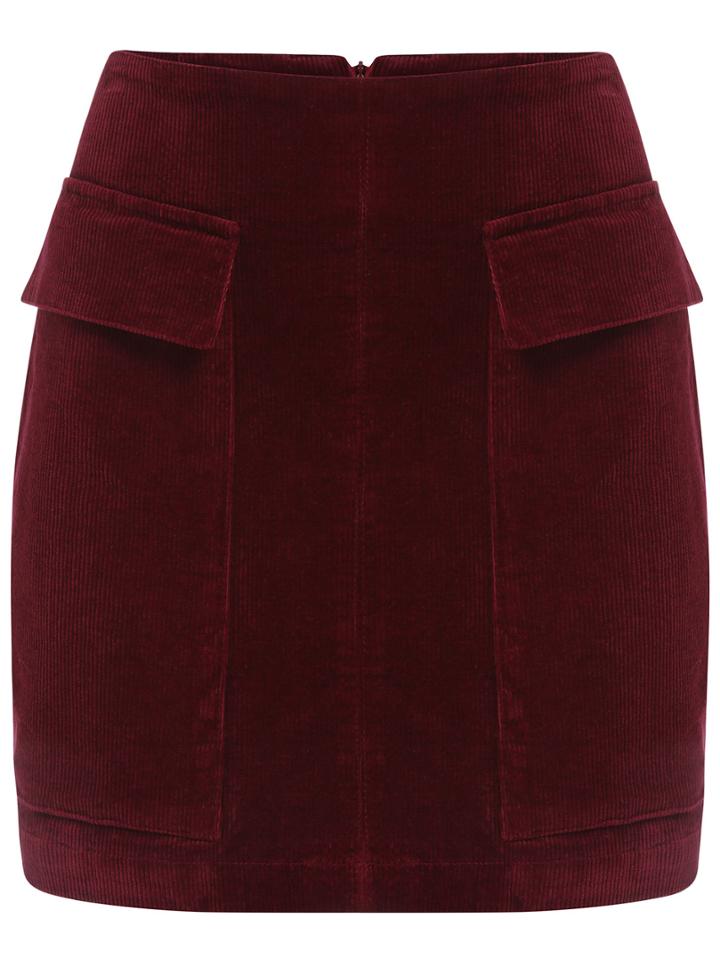 Shein Red Pockets Corduroy Skirt