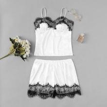 Shein Plus Lace Trim Cami Top & Shorts Pj Set