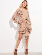 Shein Pink Rose Print Tie Front Dress