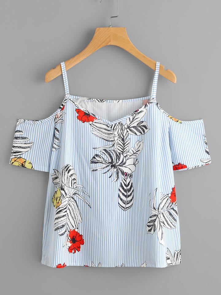 Shein Random Jungle Print Striped Top