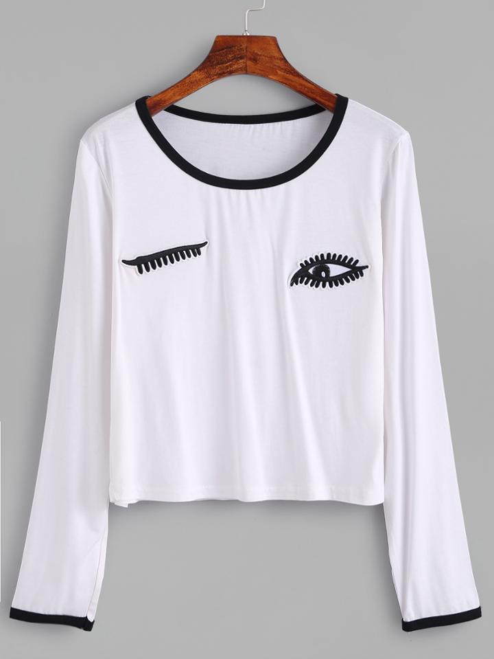 Shein Contrast Trim Patches T-shirt