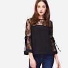 Shein Lace Shoulder Trumpet Sleeve Top