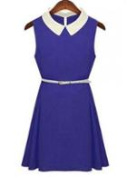 Rosewe Blue Peter Pan Collar Belt Decoration Chiffon Dress For Summer