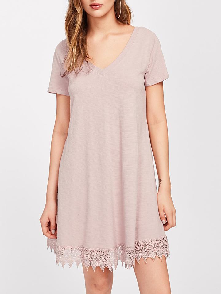Shein Lace Hem Tie Up Scoop Back Textured Dress