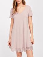 Shein Lace Hem Tie Up Scoop Back Textured Dress