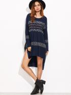 Shein Navy Striped Split Side High Low Sweater Dress