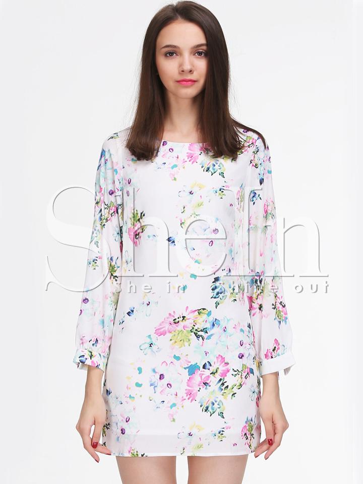Shein Multicolour Long Sleeve Floral Patterns Print Dress