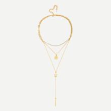 Shein Bar & Star Pendant Chain Layered Necklace