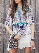 Shein Crew Neck Tribal Print Flowy Dress