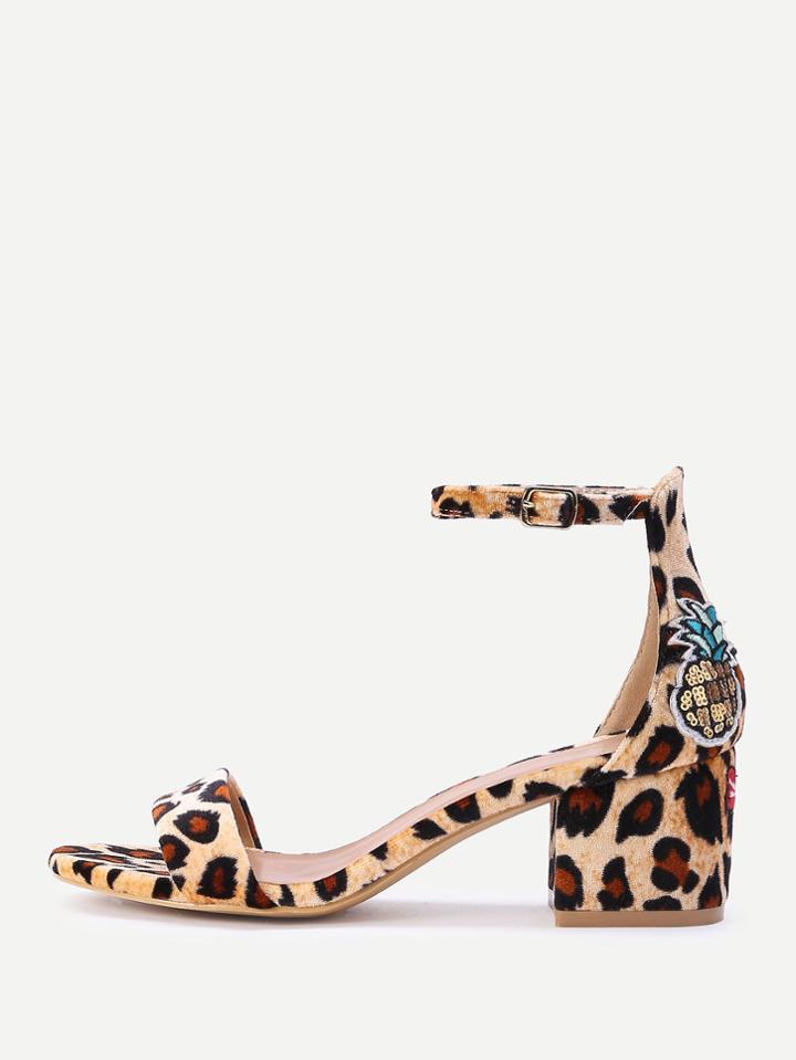 Shein Dragonfly And Pineapple Embroidery Leopard Sandals