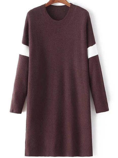 Shein Varsity Striped Ribbed Brown Sweater Dress