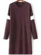 Shein Varsity Striped Ribbed Brown Sweater Dress