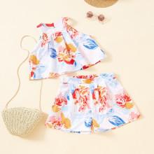 Shein Girls Button Back Die Dye Halter Top & Shorts Set