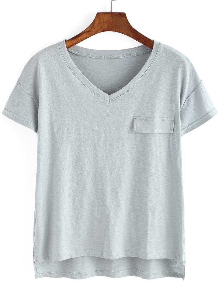 Shein Pocket Flap Featrued Dip Hem T-shirt