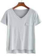 Shein Pocket Flap Featrued Dip Hem T-shirt
