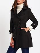 Shein Black Double Breasted Lapel Coat With Belt