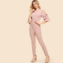 Shein Tiered Ruffle Sleeve Button Detail Tailored Jumpsuit