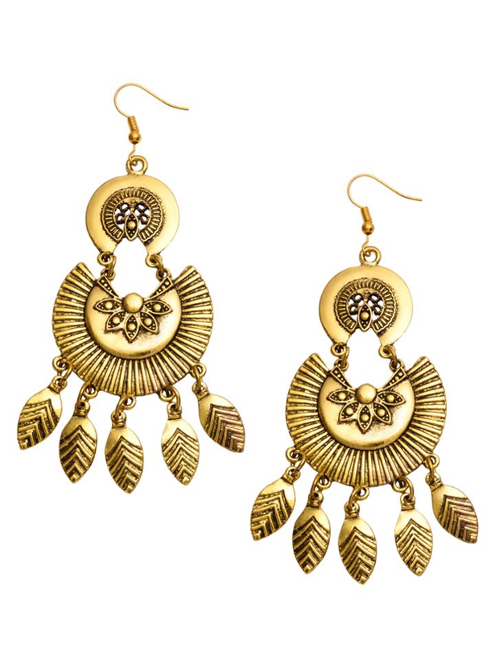 Shein Antique Gold Carved Fringe Drop Earrings