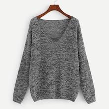 Shein Plus V Neck Marled Knit Sweater