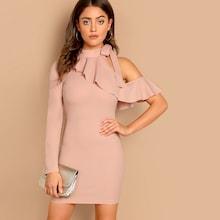 Shein Asymmetrical Ruffle Sleeve Tied Neck Dress