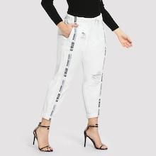 Shein Plus Drawstring Waist Letter Tape Detail Jeans