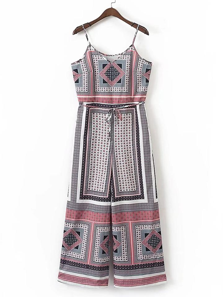 Shein Geometric Print Tie Waist Jumpsuit