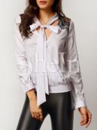 Shein White Tie Neck Contrast Lace Blouse