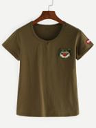 Shein Embroidered Patch T-shirt - Olive Green