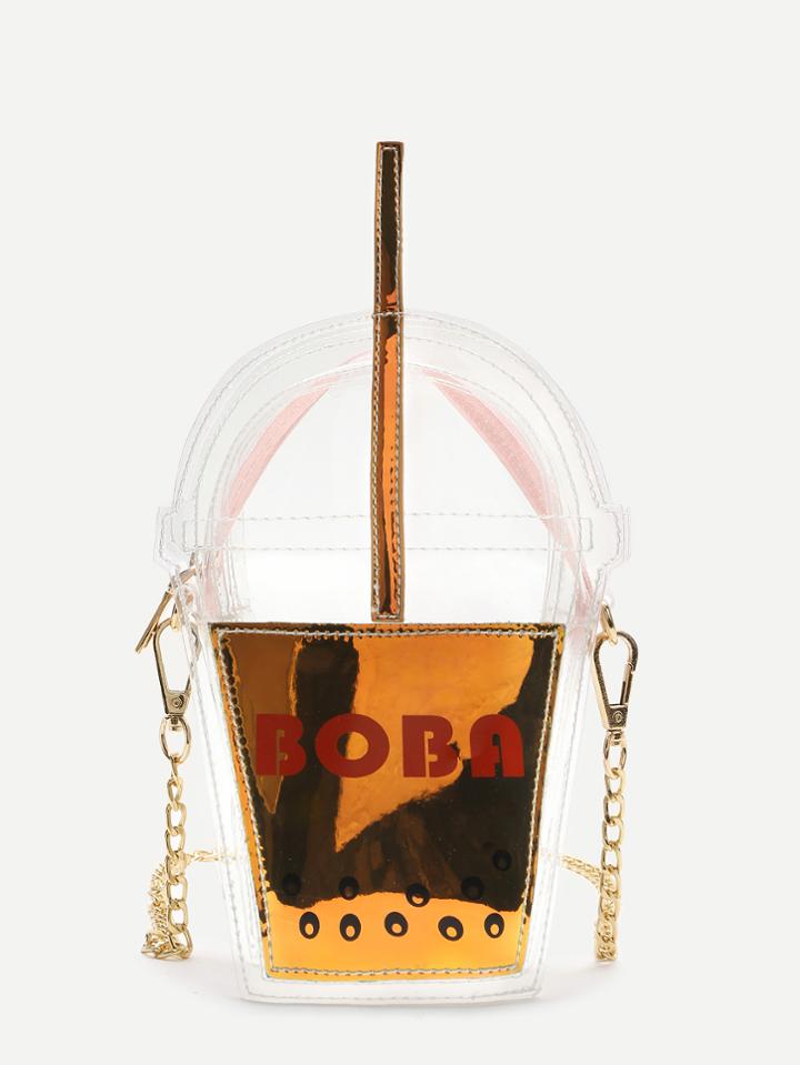 Shein Orange Letter Print Cup Shaped Cute Crossbody Bag
