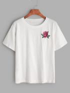 Shein White Flower Embroidered T-shirt