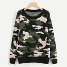 Shein Round Neck Camo Print Sweater