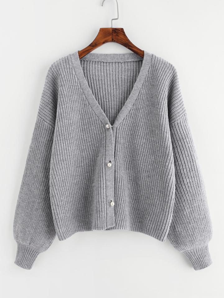 Shein Drop Shoulder Pearl Buttoned Cardigan