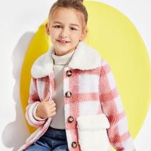 Shein Girls Button Up Pocket Front Fleece Coat