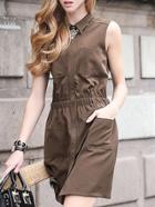 Shein Brown Shirt Dress With Pockets