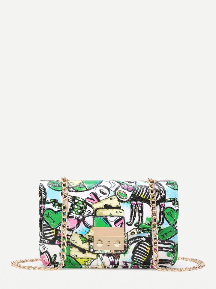 Shein Graffiti Print Overlay Pushlock Flap Bag