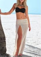 Rosewe Slit Design Semi Sheer White Cover Up