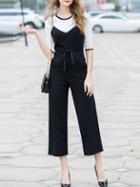 Shein Black Knit Shirt Two-pieces Jumpsuits