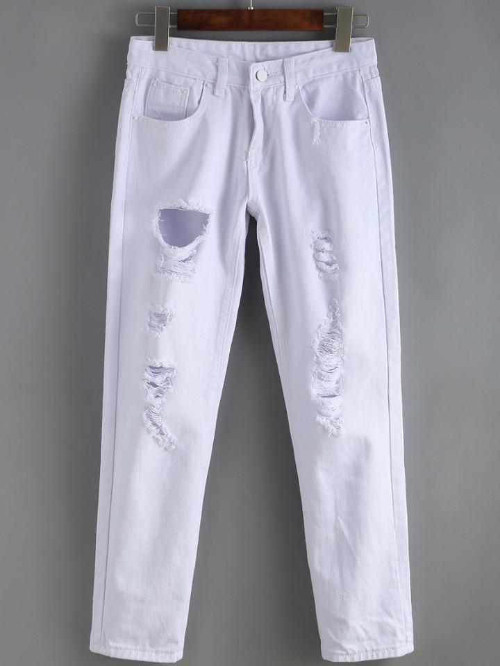 Shein Ripped Denim White Pant