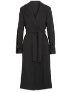 Shein Black Notch Lapel Tie-waist Trench Coat